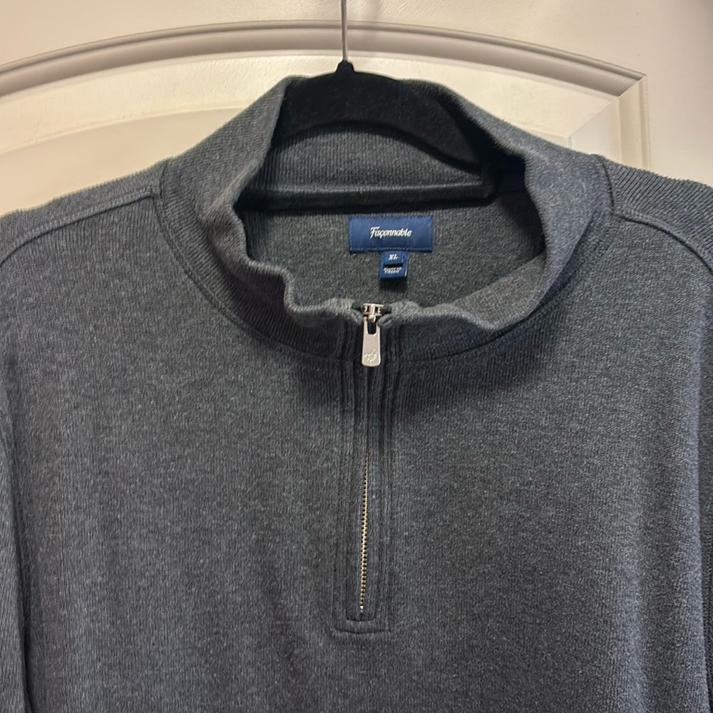 Mens Faconnable half zip grey sweater size large.